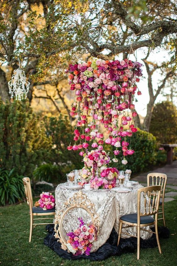 Big day hanging flower blooms centerpieces decor