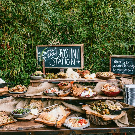 Comfort food station at outdoor wedding season