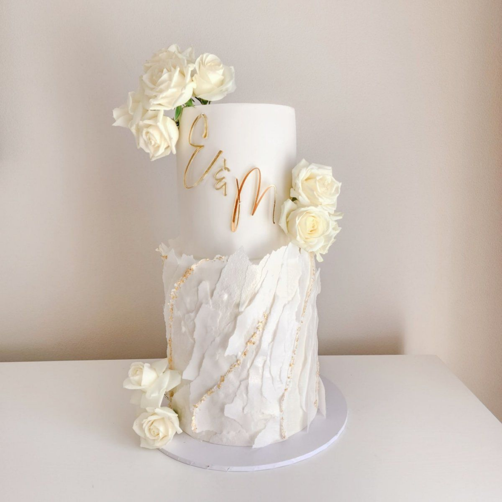 Custom Wedding Cake with Bride & Groom Initials as Toppers
