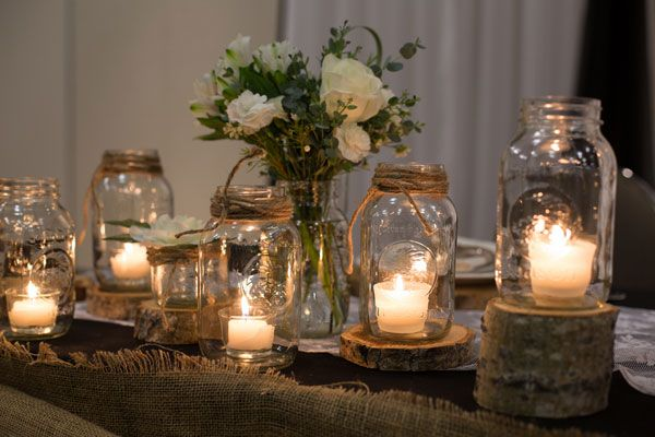 Mason Jars with Candle Holders wedding day decor