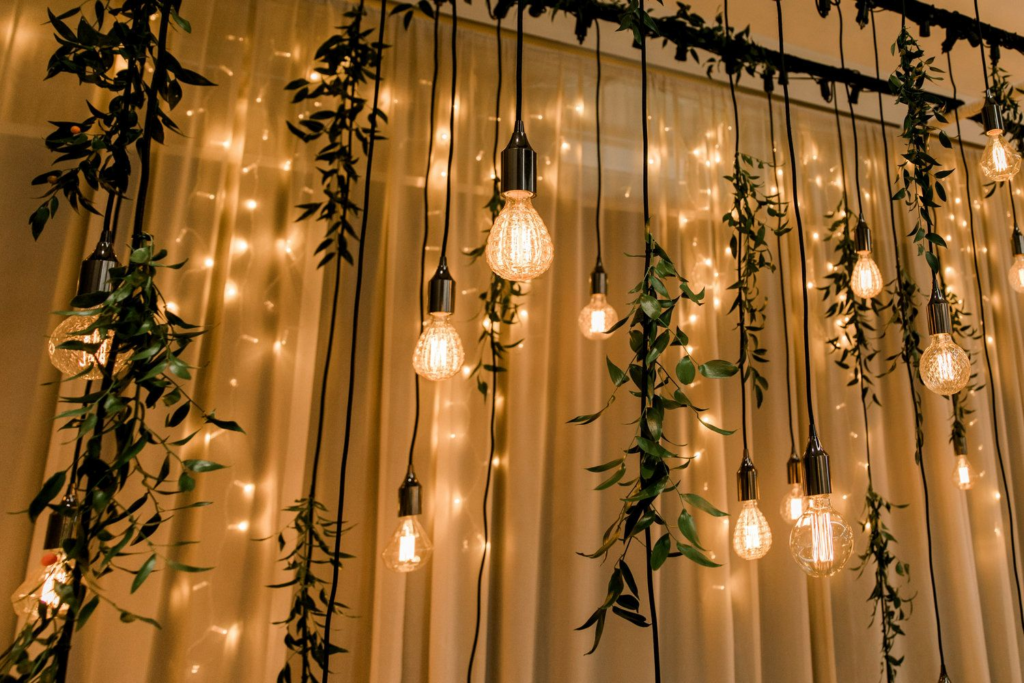 Romantic Look of Twinkle Lights at Reception Venue
